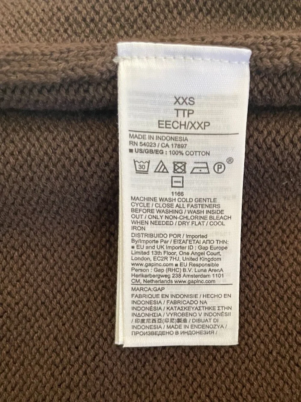 GAP 100% Cotton Cropped Cardigan Sweater Vest Button Front Terra Brown XXS EUC - Picture 8 of 10